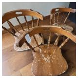 Romanian Early American Style Solid Wood Low Back Captain Chair Lot of 3
