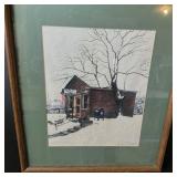 Framed Winter Rendering of Small Brick U.S. Office in Tappan, OH 44683 