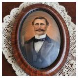 Hand-Highlighted 1920s Portrait In Oval Ogee Frame W Bubble Glass (2)
