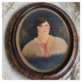 Hand-Highlighted 1920s Portrait In Oval Ogee Frame W Bubble Glass
