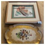 Italian Florentine Wood Serving Tray & Moonshadows Mixed Media Collage By Gomez