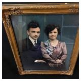 Molded Gold Gilt Wood Framed Antique Black & White Formal Photo of Couple 