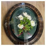 Oval Wall Art Behind Convex Bubble Glass - Ribboned Dried Wildflower Bouquet