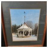 Wood Framed Double-Matted Reprint of Ornate White Gazebo W Holiday Wreaths