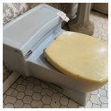 Powder Blue American Standard Carlyle Lowboy Toilet W Beige Marble-Like Seat
