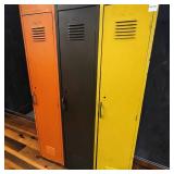 Retro Single-Tier Metal Locker Trio In Orange Brown & Yellow Painted Finish