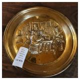 Brass English Repousse? Wall Plate Plaque W Embossed Tavern Pub Scene 