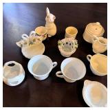 Ceramics China Lot - Tea Cups, Candleholder, Bunny Figurine, Swan Trinket Dish 