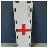 Wooden Backboard Stretcher W Handholds & Painted Red First Aid Cross 