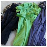 Andrea Gayle Bright Green Belted Dress, Leopard Print Faux Belted Fur Coat