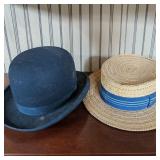 Dunlap Mandel Brothers Black Felt Hat , 1920s Adam Sea Breeze Straw Boat Hat