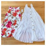 Floral Print AGB Dress (Sz 14), & Corinna Fashions White Tiered Midi Dress (S)