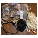 Hand-Crocheted Fishnet Lace Cream Drawstring Reticule Bag 