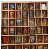 Souvenir Shot Glass Collection In Hardwood Display Case