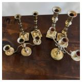 Brass Candleholder Lot - Candlesticks & Double-Arm Candelabras
