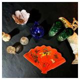 Czechoslovakia Bohemia Glass Iced Tea Glasses, Lusterware Ewer Pitcher 