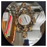 Set of Rococo-Style Mirror W Filigree Detailing & Large Oval Beveled Mirror
