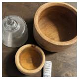 Rustic Hand-Turned Wooden Bowls & Clear Glass Cheese Board Dome 