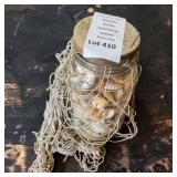 Glass Bottle of Seashells & Sand Wrapped In Fishing Net - Nautical Decor