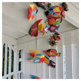 Hand-Carved, Hand-Painted Wood Parrot Mobile & Mexican Folk Art Fish Mobile