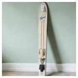 White Thompson Wooden Ski W Early Style Metal Bindings