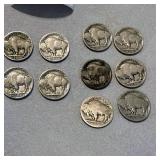 Lot of 10 Buffalo Nickels from the 1920s/1930s