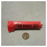 One roll (50) Circulated Wheat Pennies