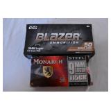 Blazer and Monarch 9mm Ammunition (100 Rounds)