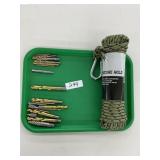 Tray Lot 75' Rope, Carabiner, Drill Bits etc.