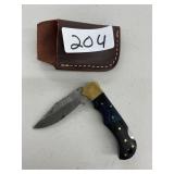 Damascus Steel Folding Knife w/ Sheath