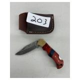 Damascus Steel Folding Knife w/ Sheath