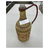 Antique Wicker Wrapped Glass Bottle w/ Handle