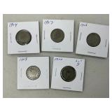 Lot of (5) Old Liberty Nickels