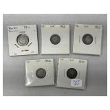Lot of (5) Old Silver Barber Dimes