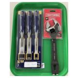 Tray Lot: Irwin Chisels, Craftsman Adj. Wrench