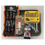 Tray Lot: Wrenches, Knife, Driver Set, Batt Clips