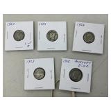 Lot of (5) Old Silver Mercury Dimes