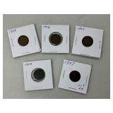 Lot of (5) Old Indian Cents