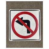 Vintage Aluminum 'No Left Turn' Sign 30x30