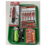 Tray Lot: Knife, Light, Paddle Bits, Micro Driver