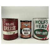 Lot of 3 Vintage Oil/Grease Cans
