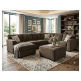 Upholstered Sectional Sofa w/ 3x3 Ottoman & Pillow