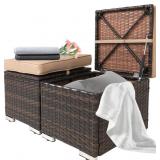 Set of (2) Indoor/Outdoor Storage Ottoman Seat