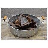 MetalTray w/Wood Handles full of Asst Vtg T-Hinges