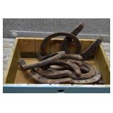 Wooden Box w/Asst Horseshoes