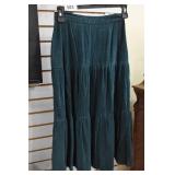 Vtg Homemade Dark Green Corduroy Long Tiered Skirt