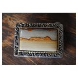 Landscape Jasper Gemstone Belt Buckle, Silver Tone