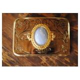 Blue Lace Agate Gold Tone Belt Buckle