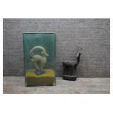 2 Wooden Hand Carved Gazelle Figurines