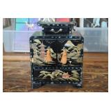 Vtg Japanese Black Lacquer Music Jewelry Box,